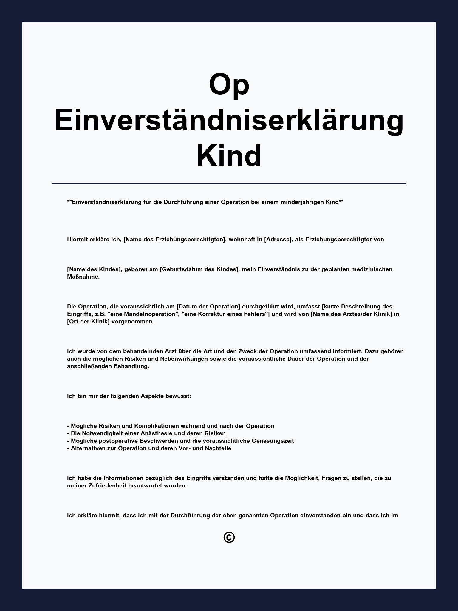 Op Einverständniserklärung Kind