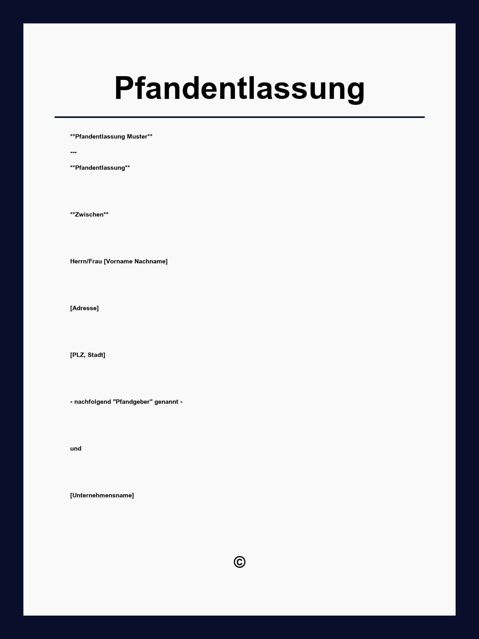 Pfandentlassung Muster