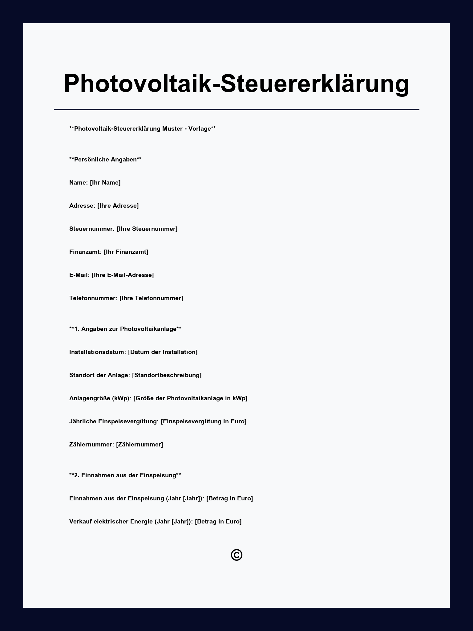 Photovoltaik-Steuererklärung Muster