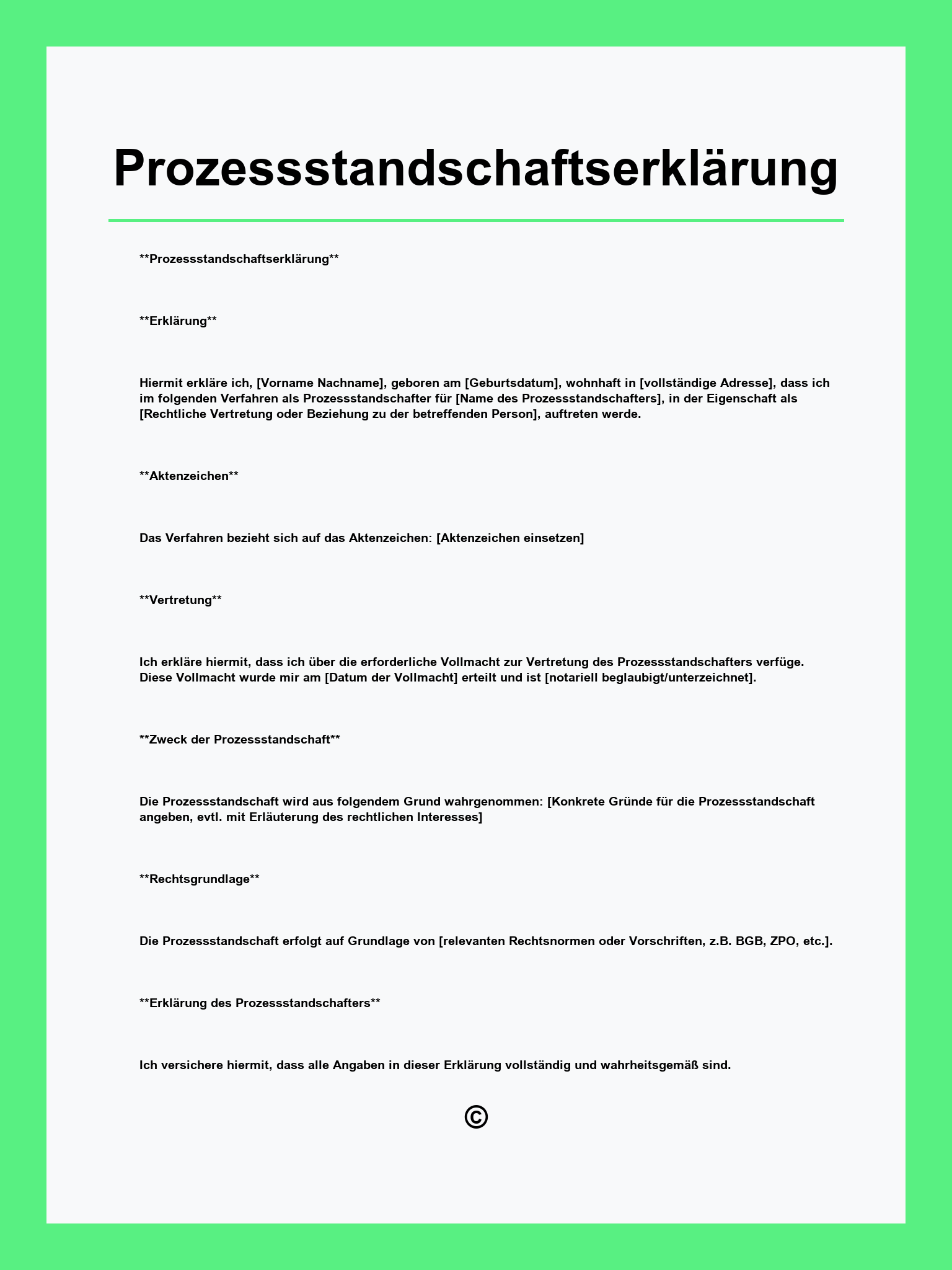 Prozessstandschaftserklärung