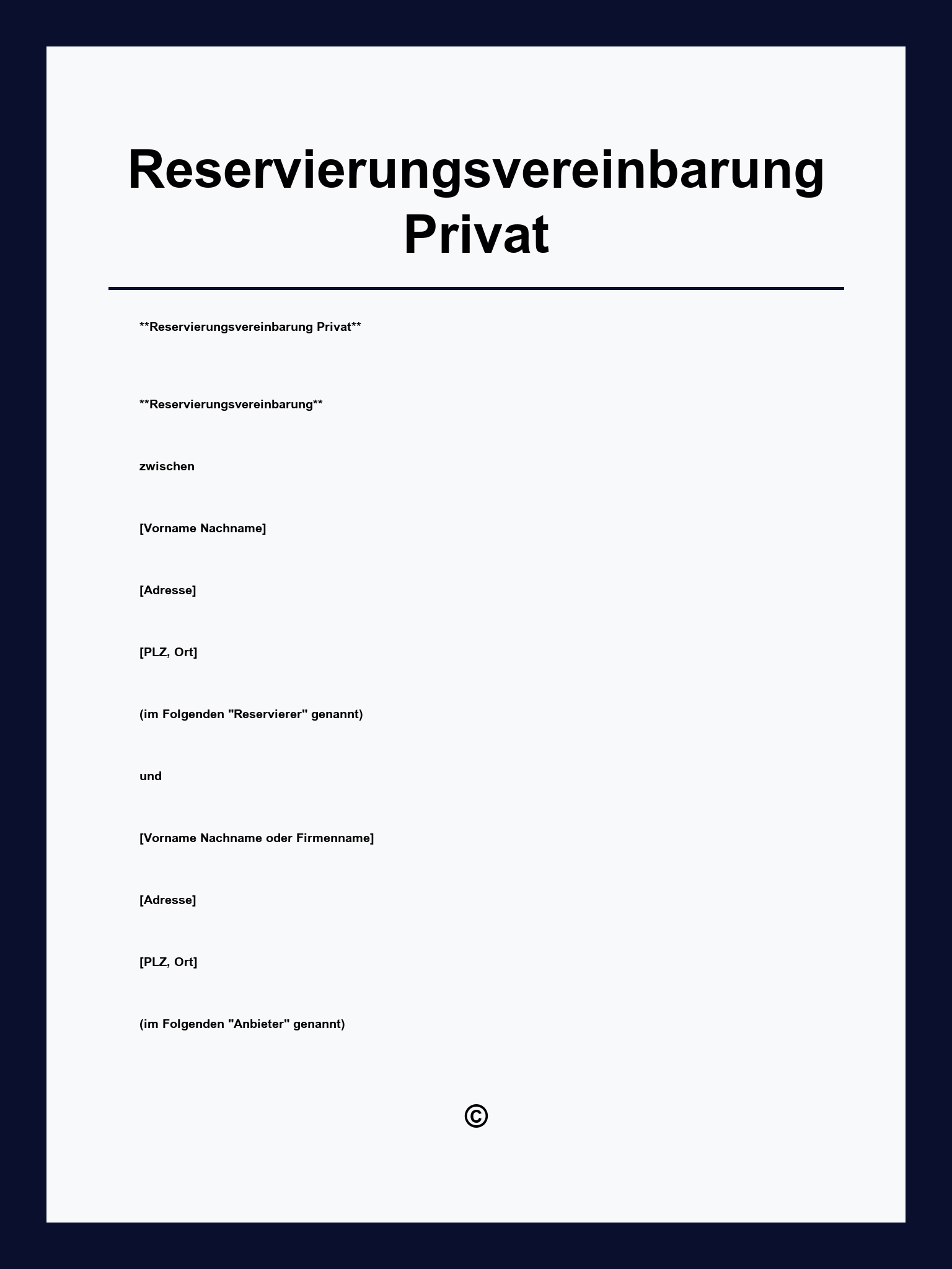 Reservierungsvereinbarung Muster Privat
