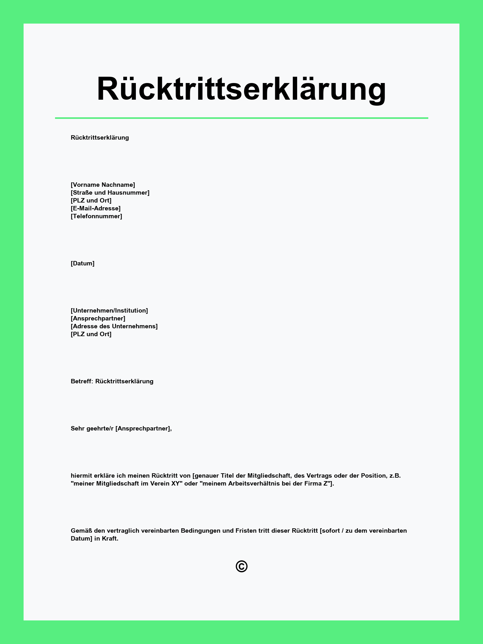 Rücktrittserklärung Vorlage