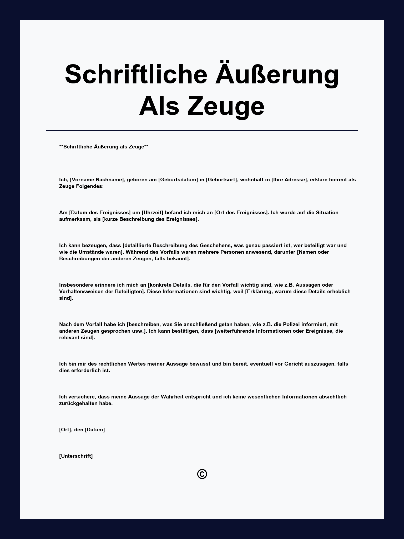 Schriftliche Äußerung Als Zeuge Muster