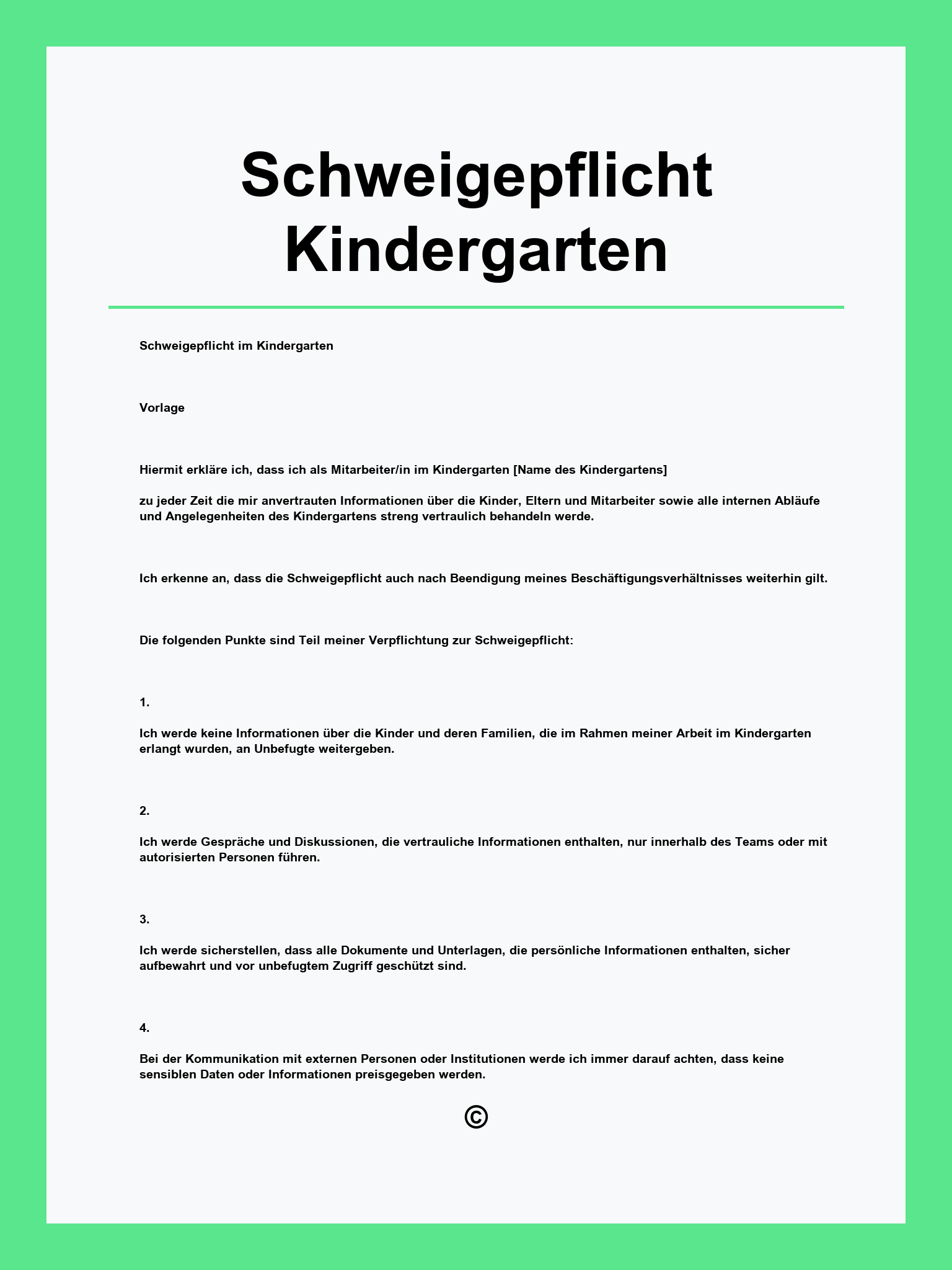 Schweigepflicht Kindergarten Muster
