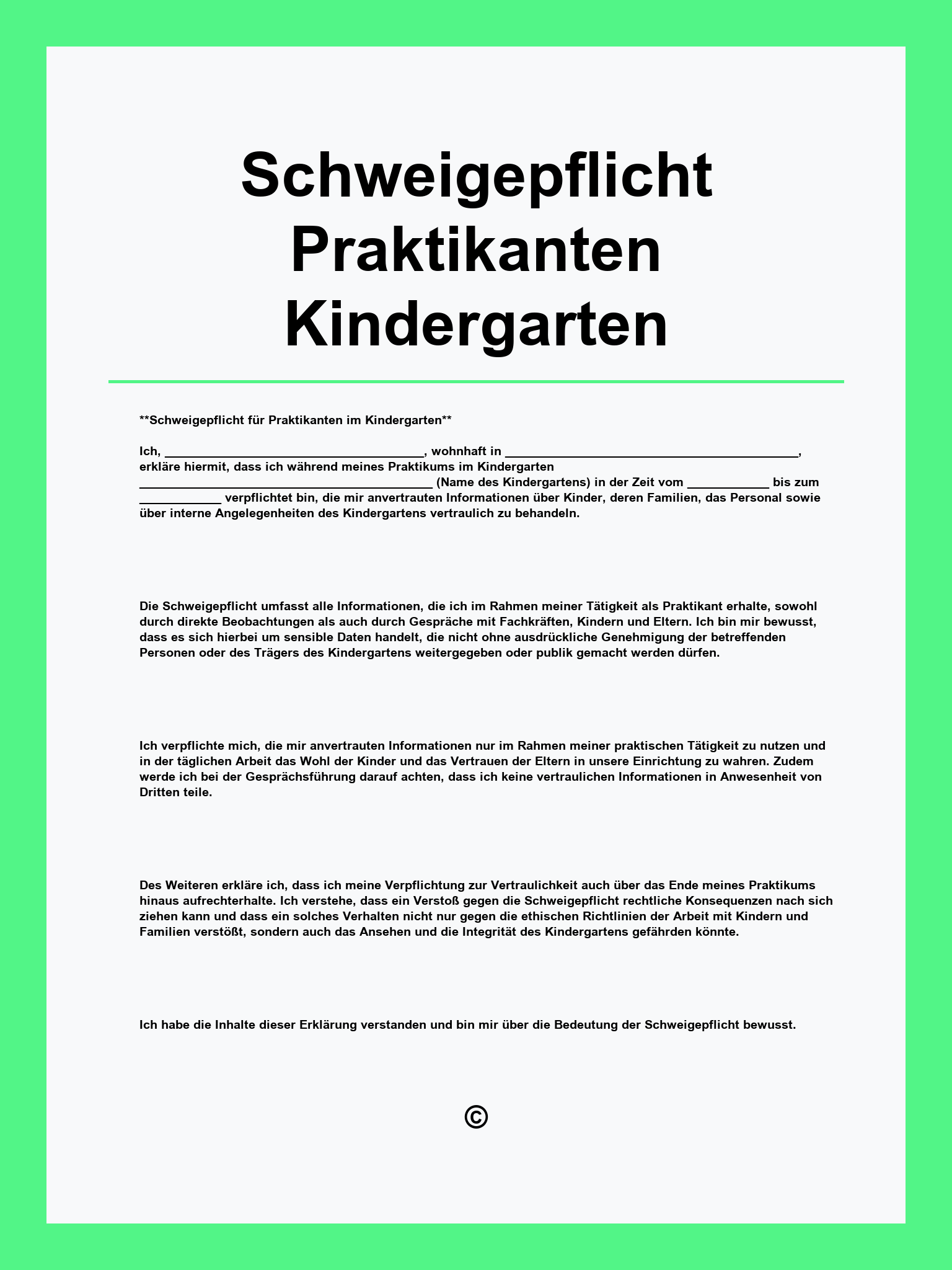 Schweigepflicht Praktikanten Vordruck Kindergarten