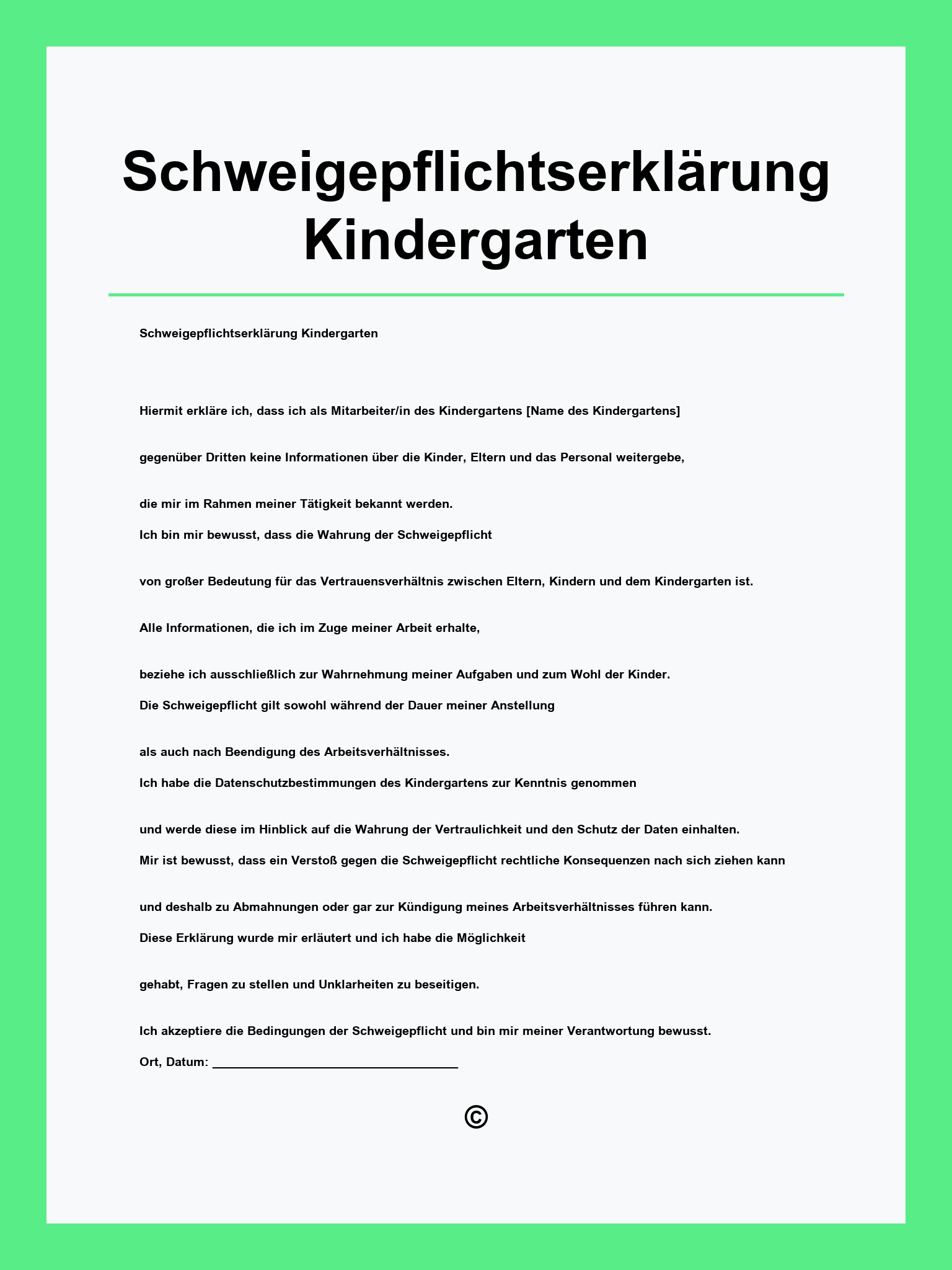 Schweigepflichtserklärung Kindergarten