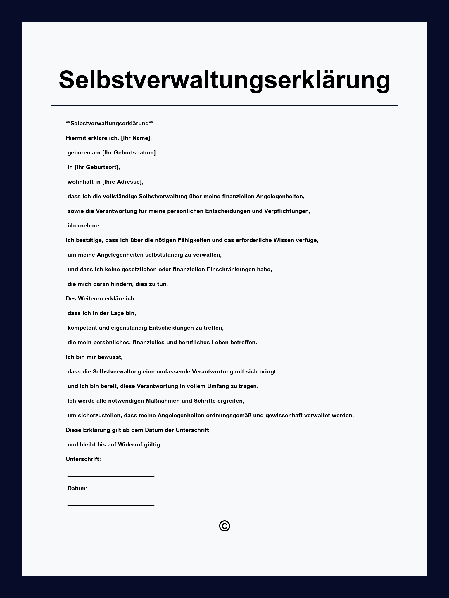 Selbstverwaltungserklärung Vorlage