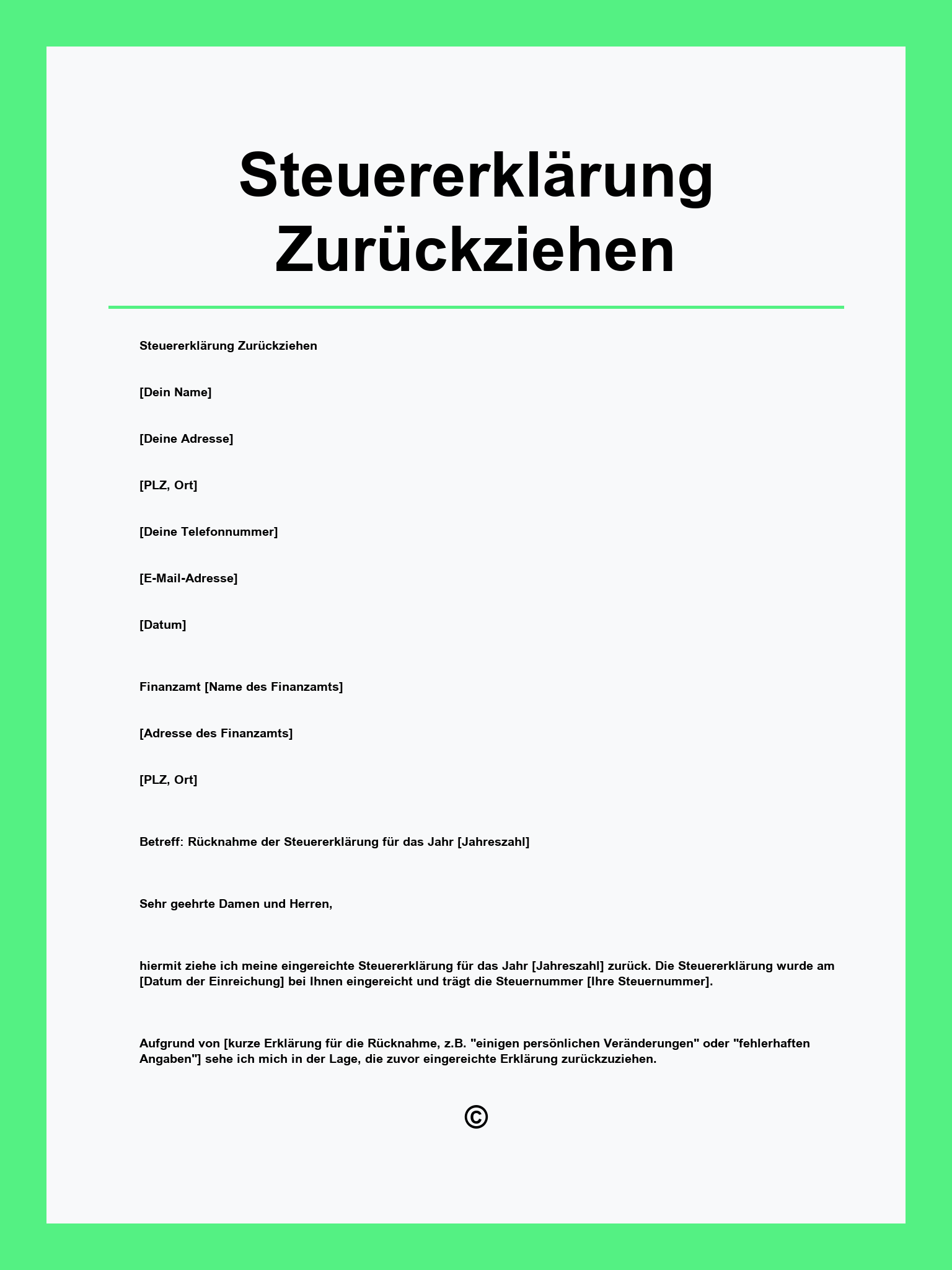 Steuererklärung Zurückziehen Muster