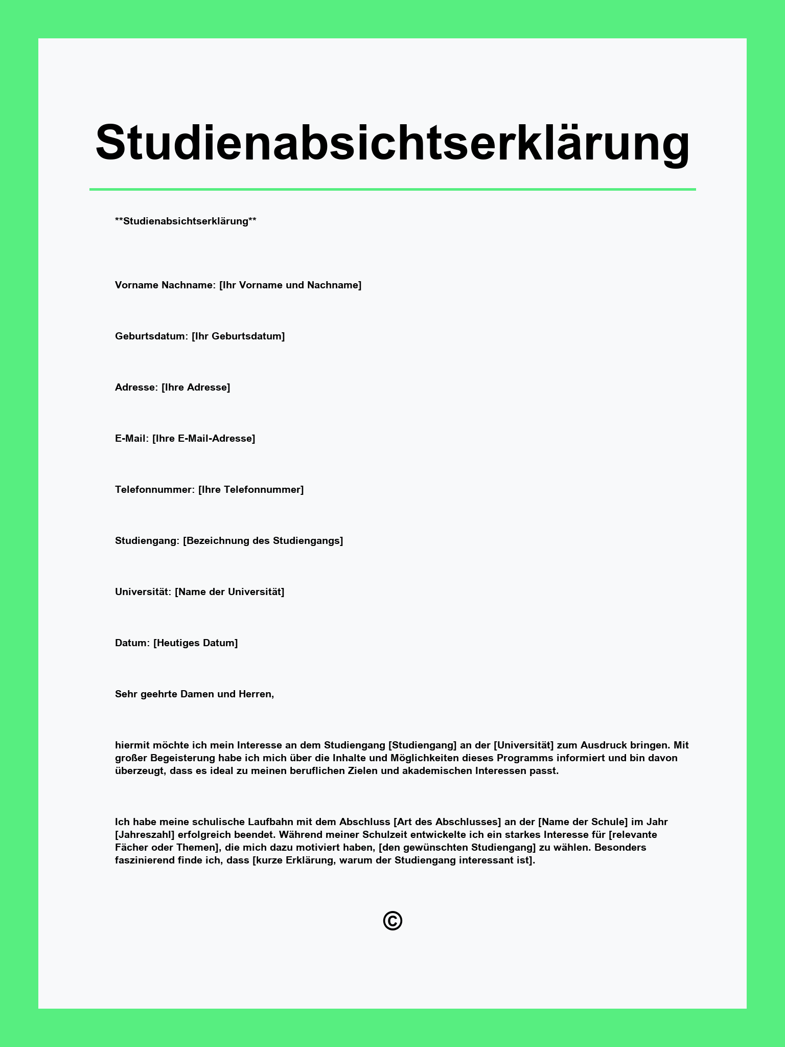 Studienabsichtserklärung