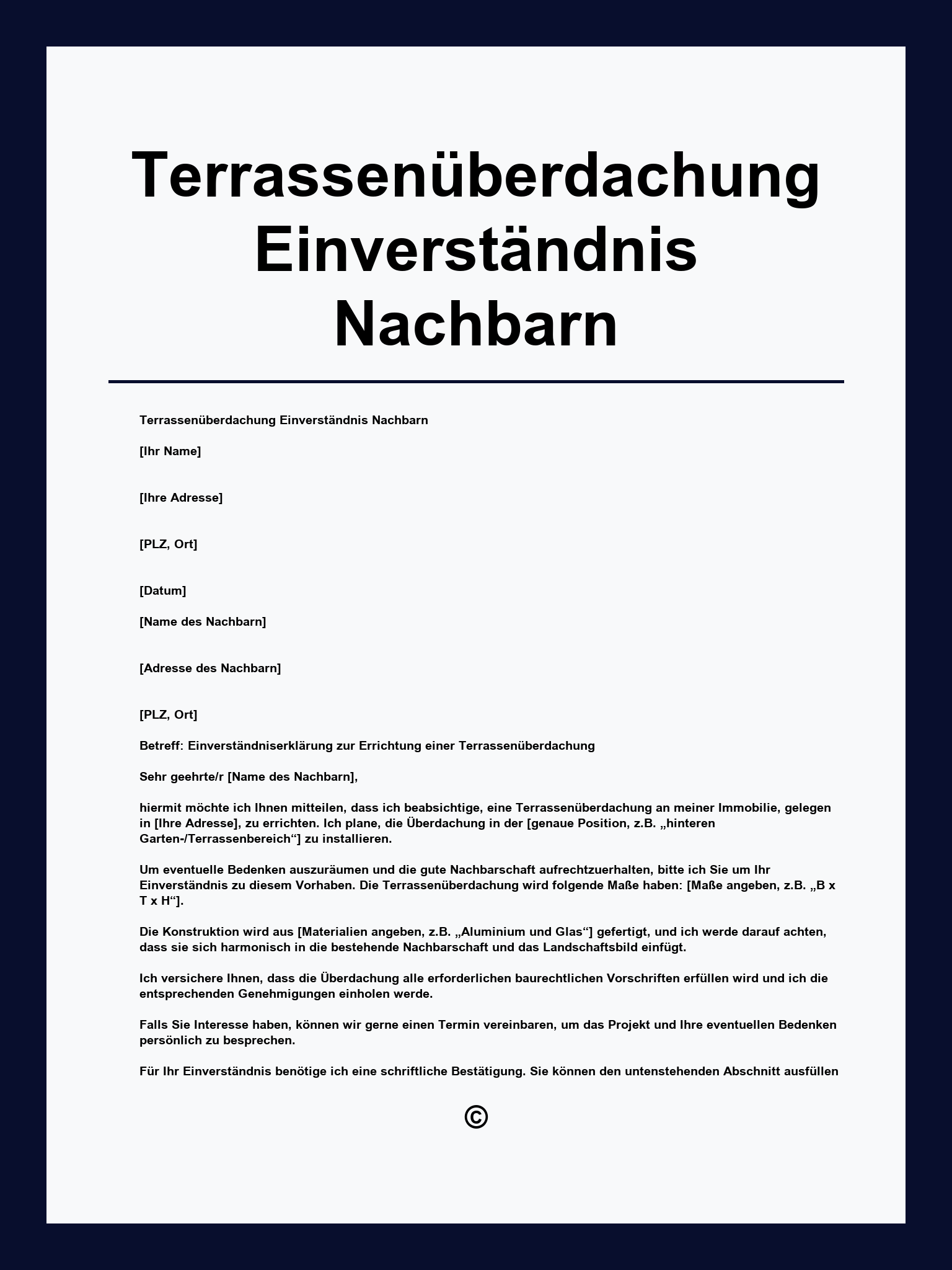 Terrassenüberdachung Einverständnis Nachbarn Vorlage