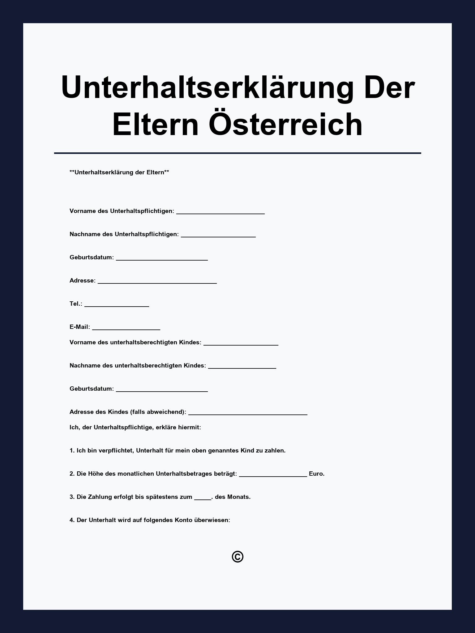 Unterhaltserklärung Der Eltern Österreich Vorlage