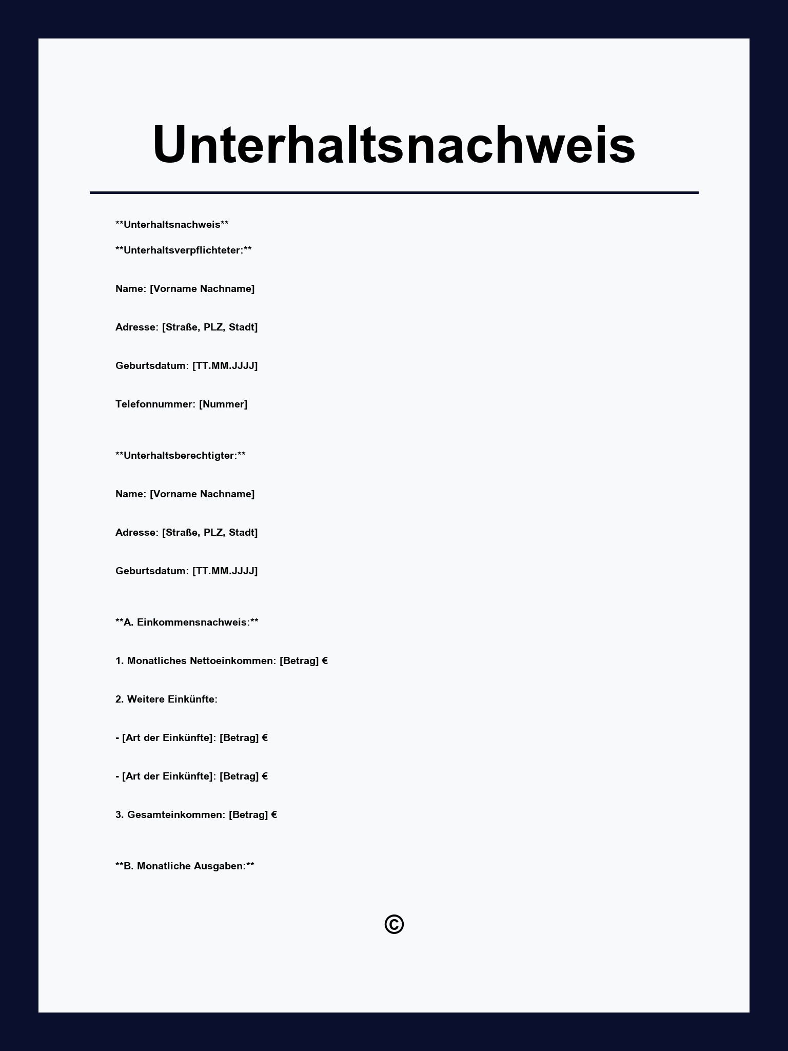 Unterhaltsnachweis Vorlage