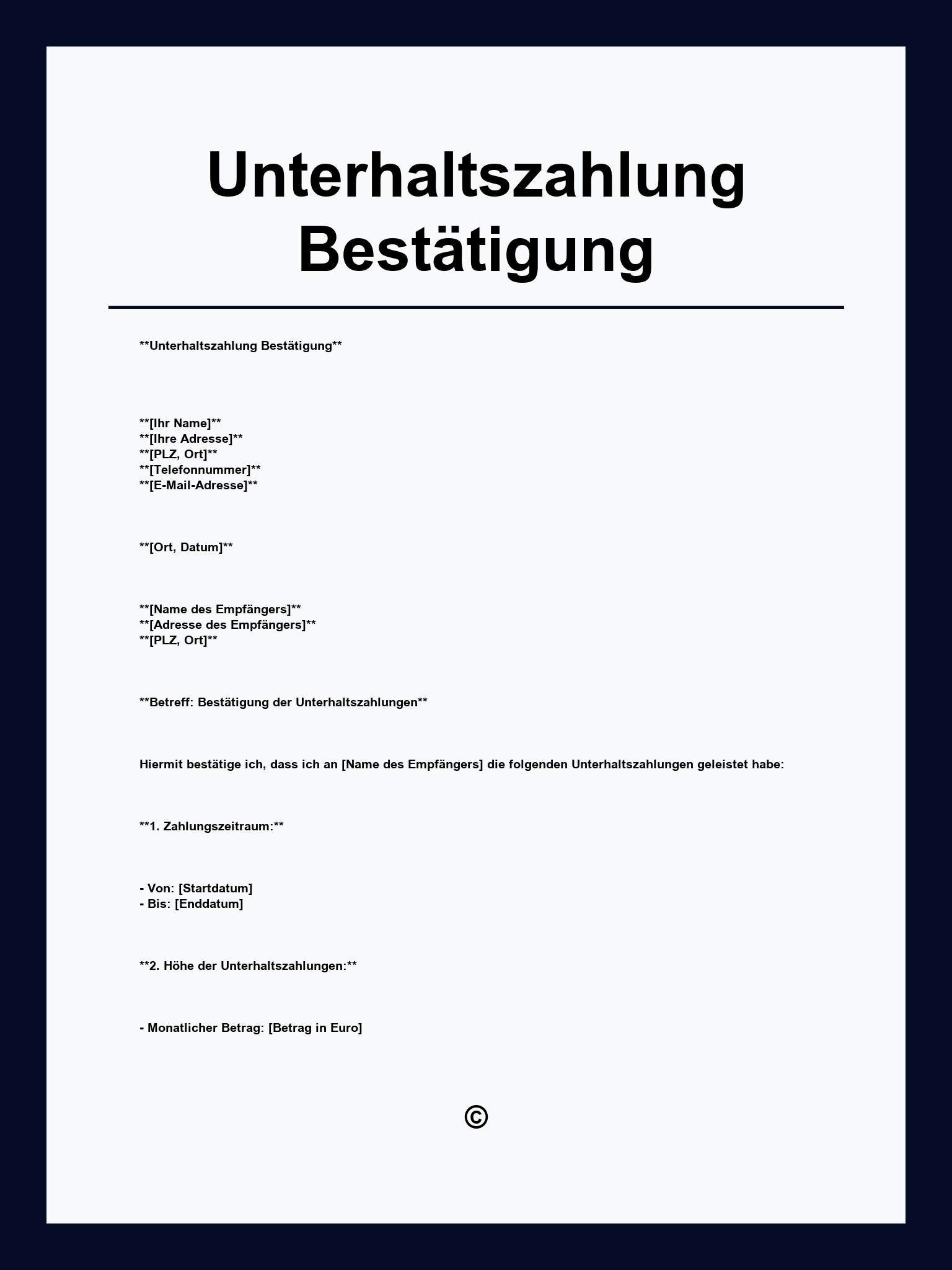 Unterhaltszahlung Bestätigung Vorlage