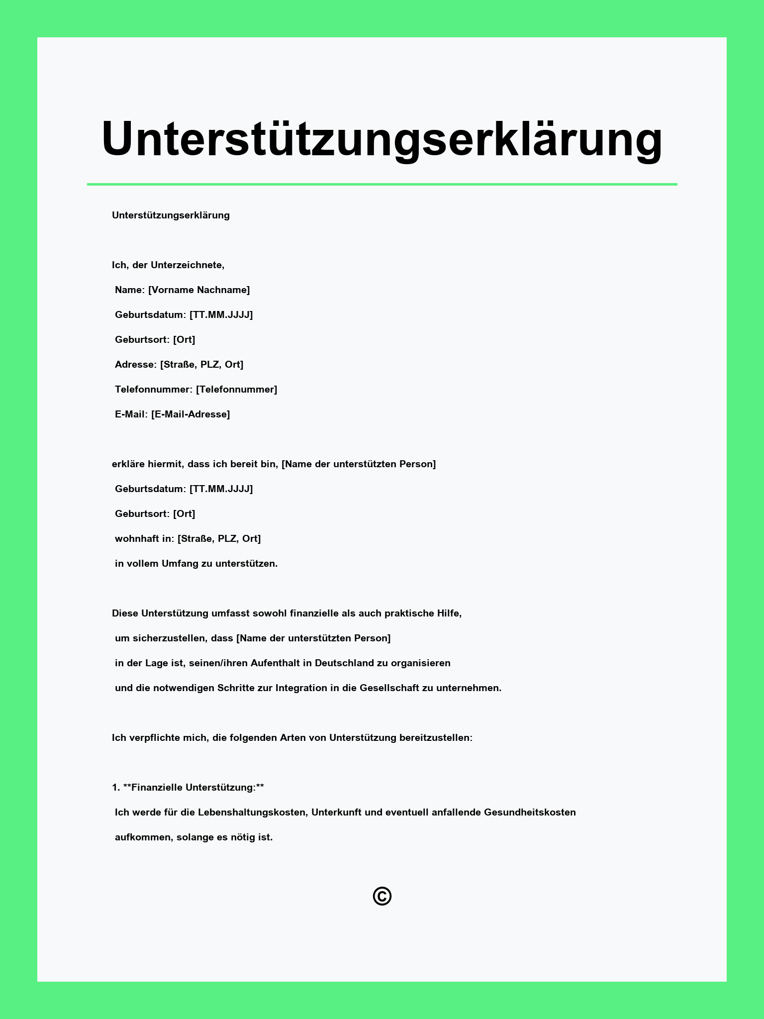 Unterstützungserklärung Formular