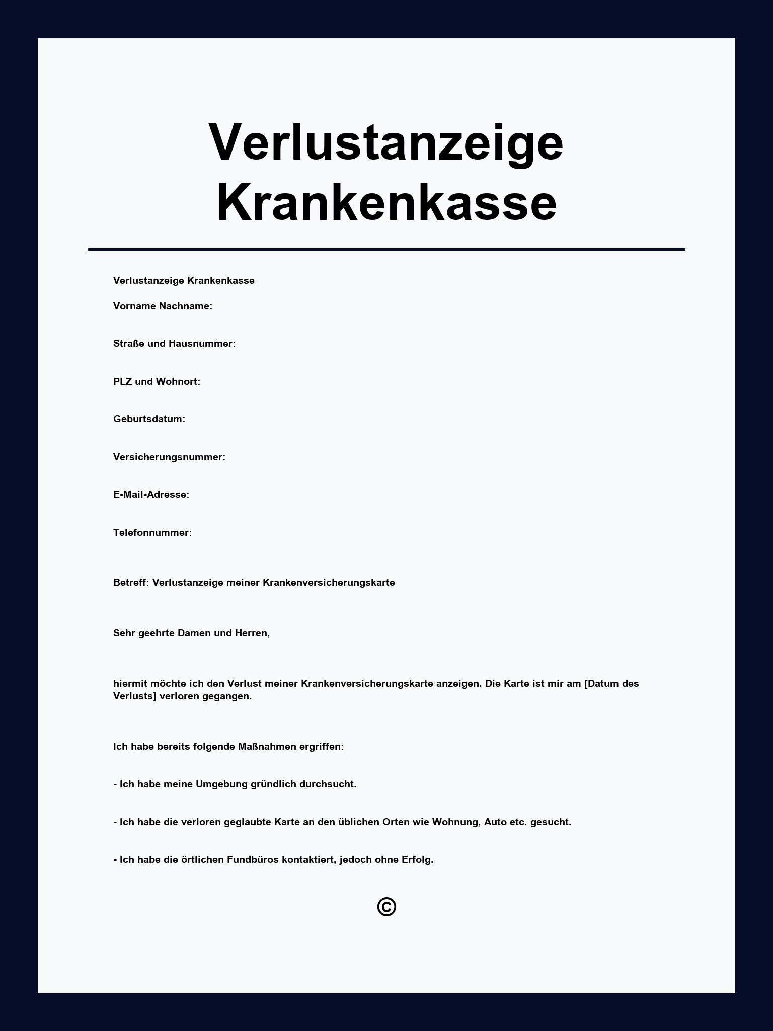 Verlustanzeige Krankenkasse Vorlage