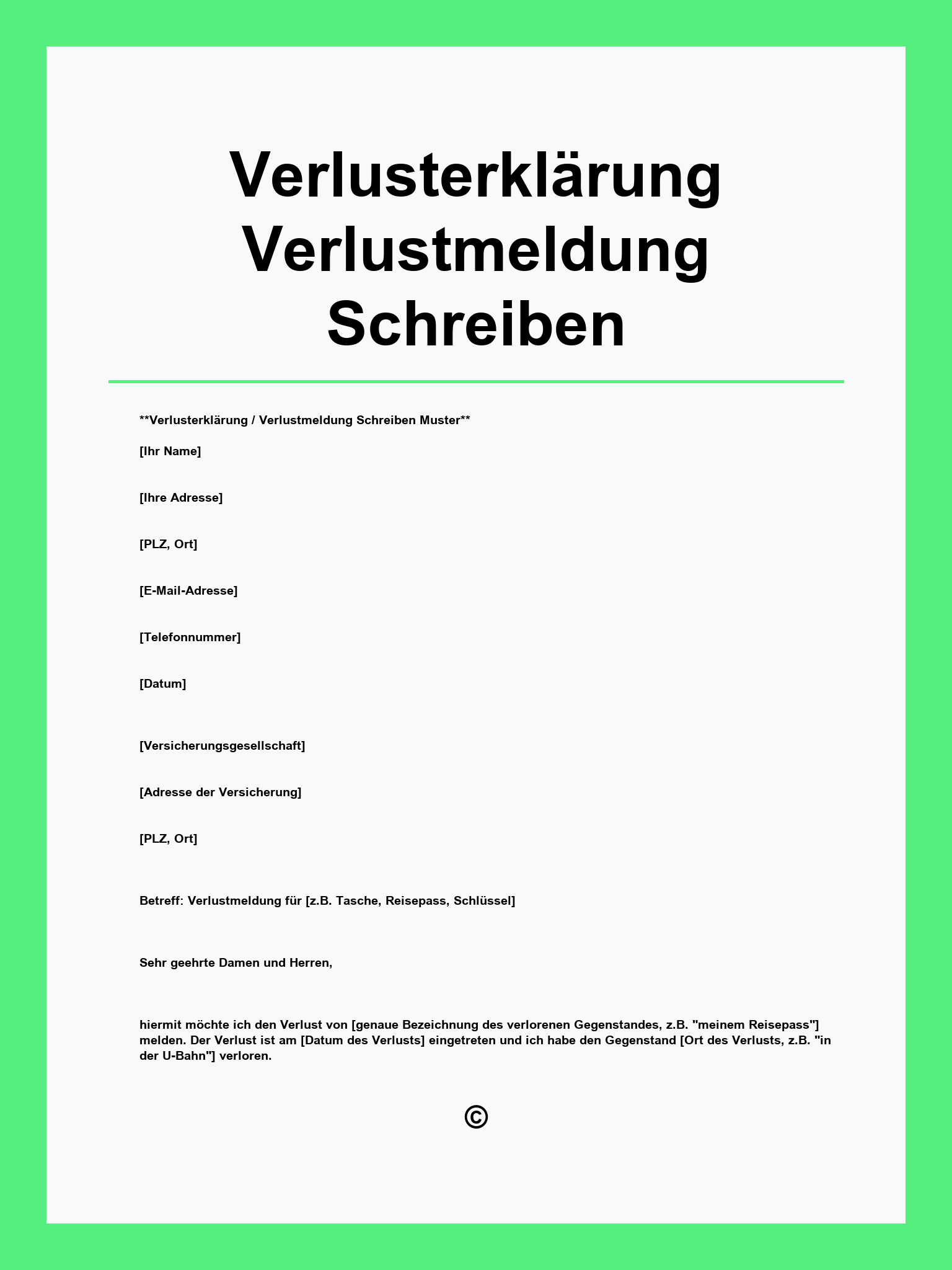 Verlusterklärung Verlustmeldung Schreiben Muster