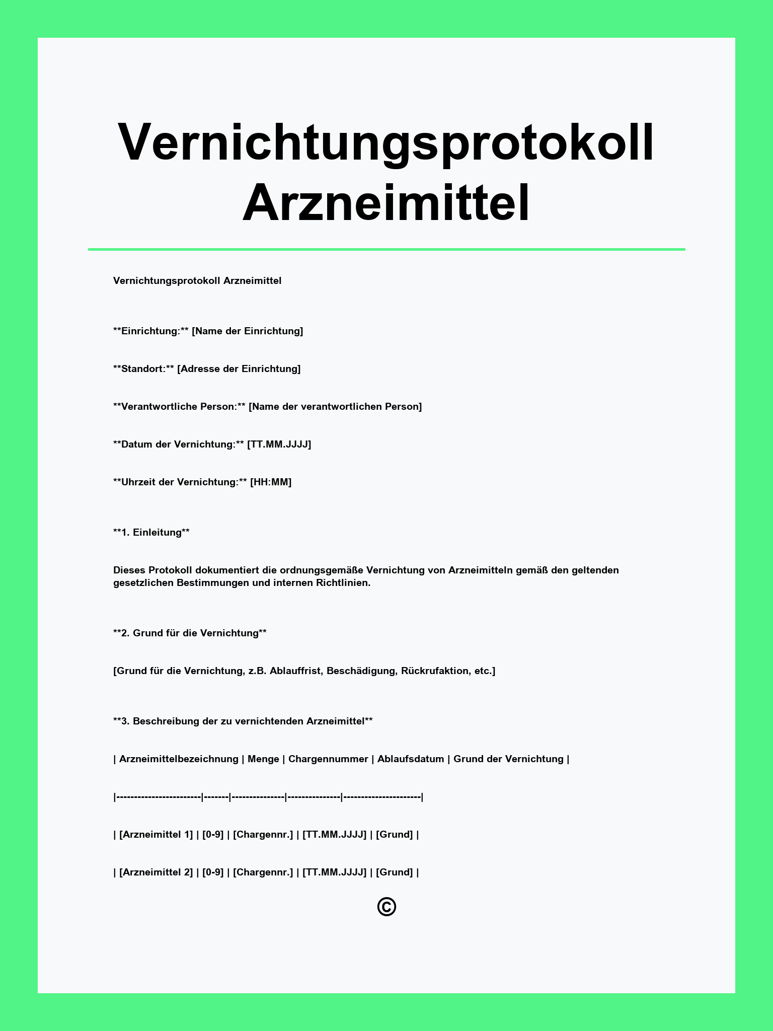 Vernichtungsprotokoll Arzneimittel Vordruck