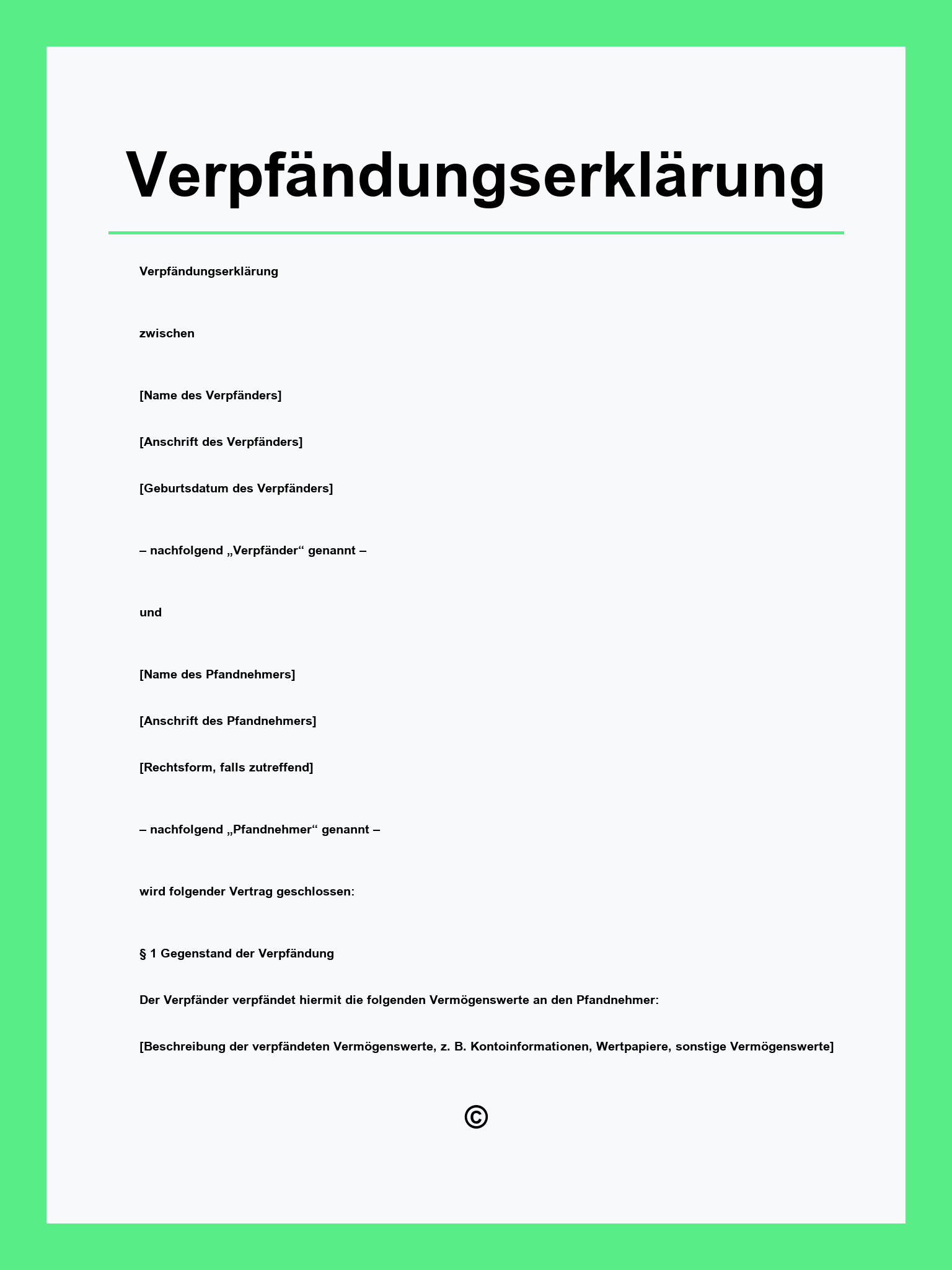 Verpfändungserklärung Vorlage