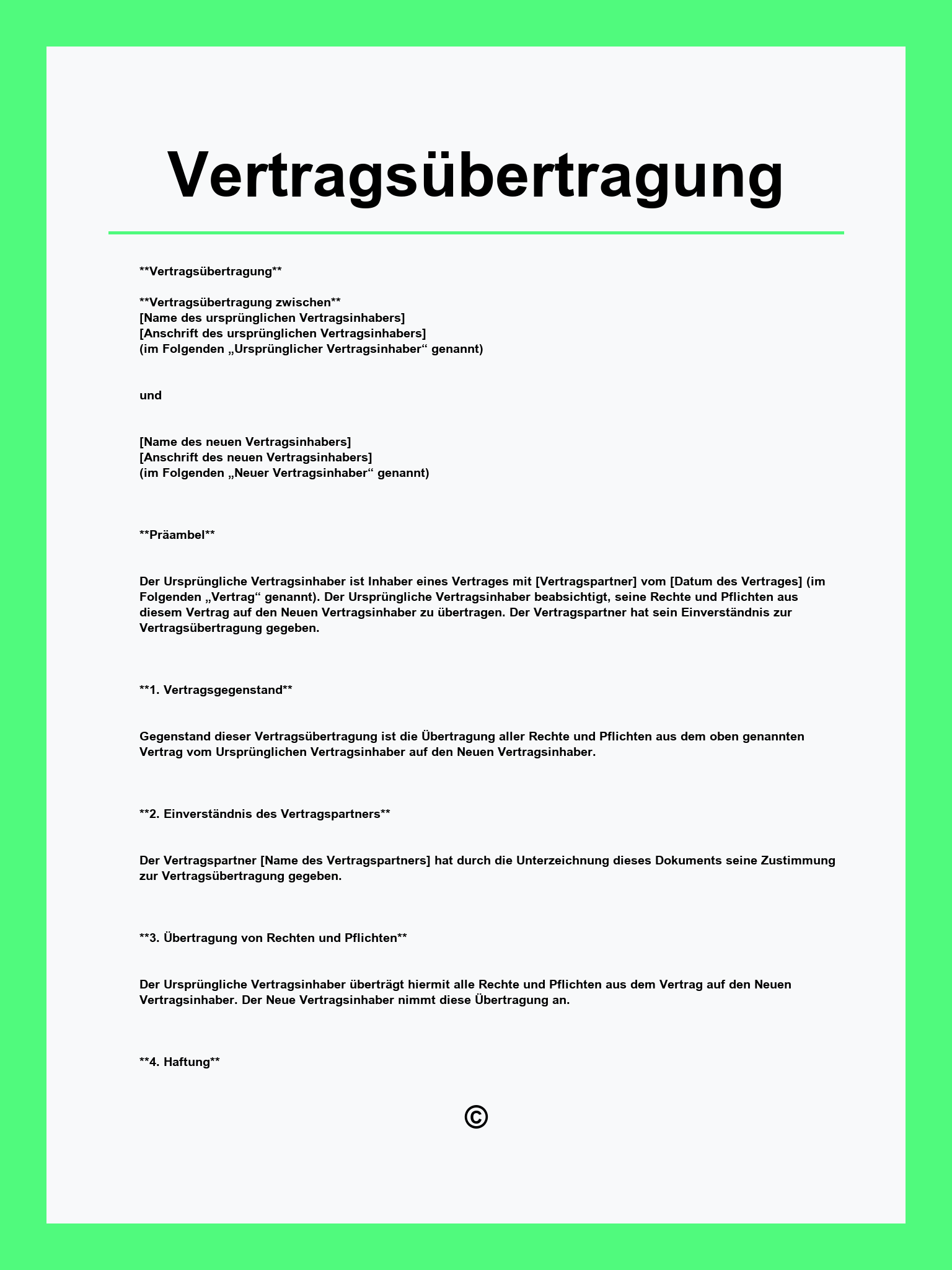 Vertragsübertragung Muster