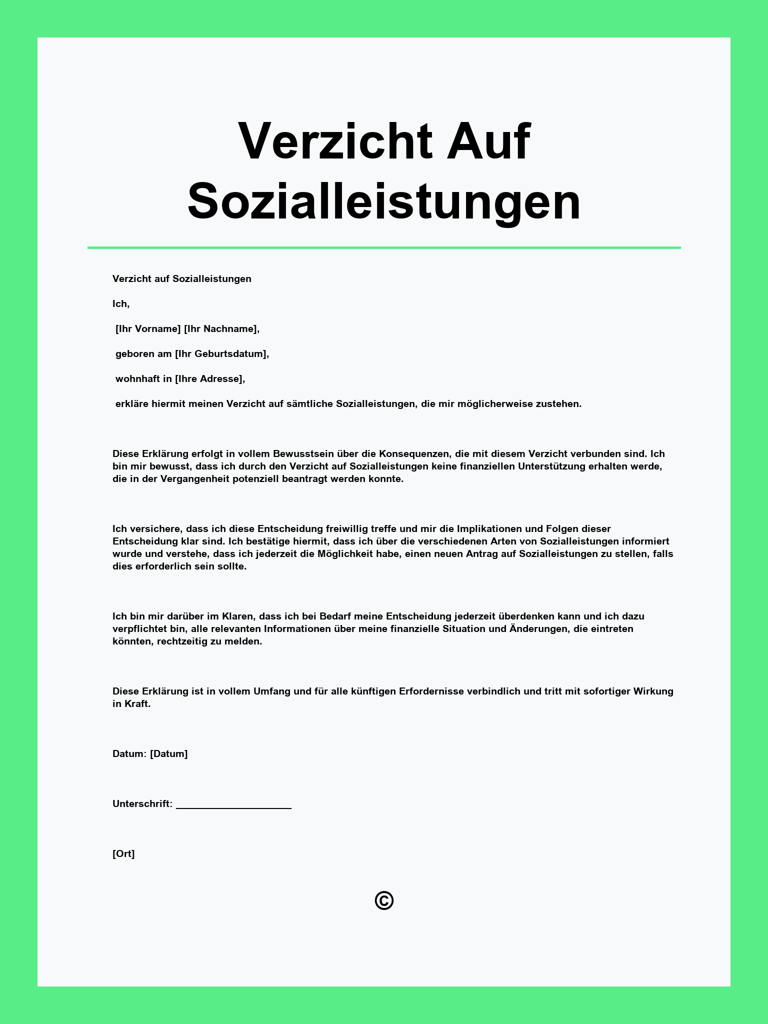 Verzicht Auf Sozialleistungen Muster