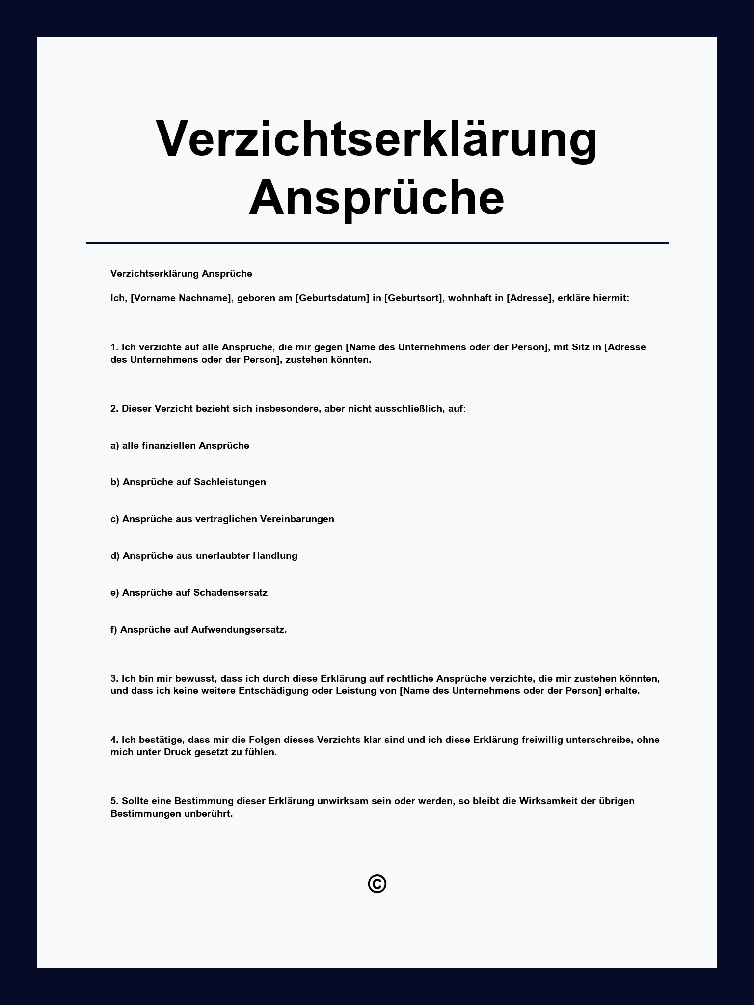 Vorlage Verzichtserklärung Ansprüche