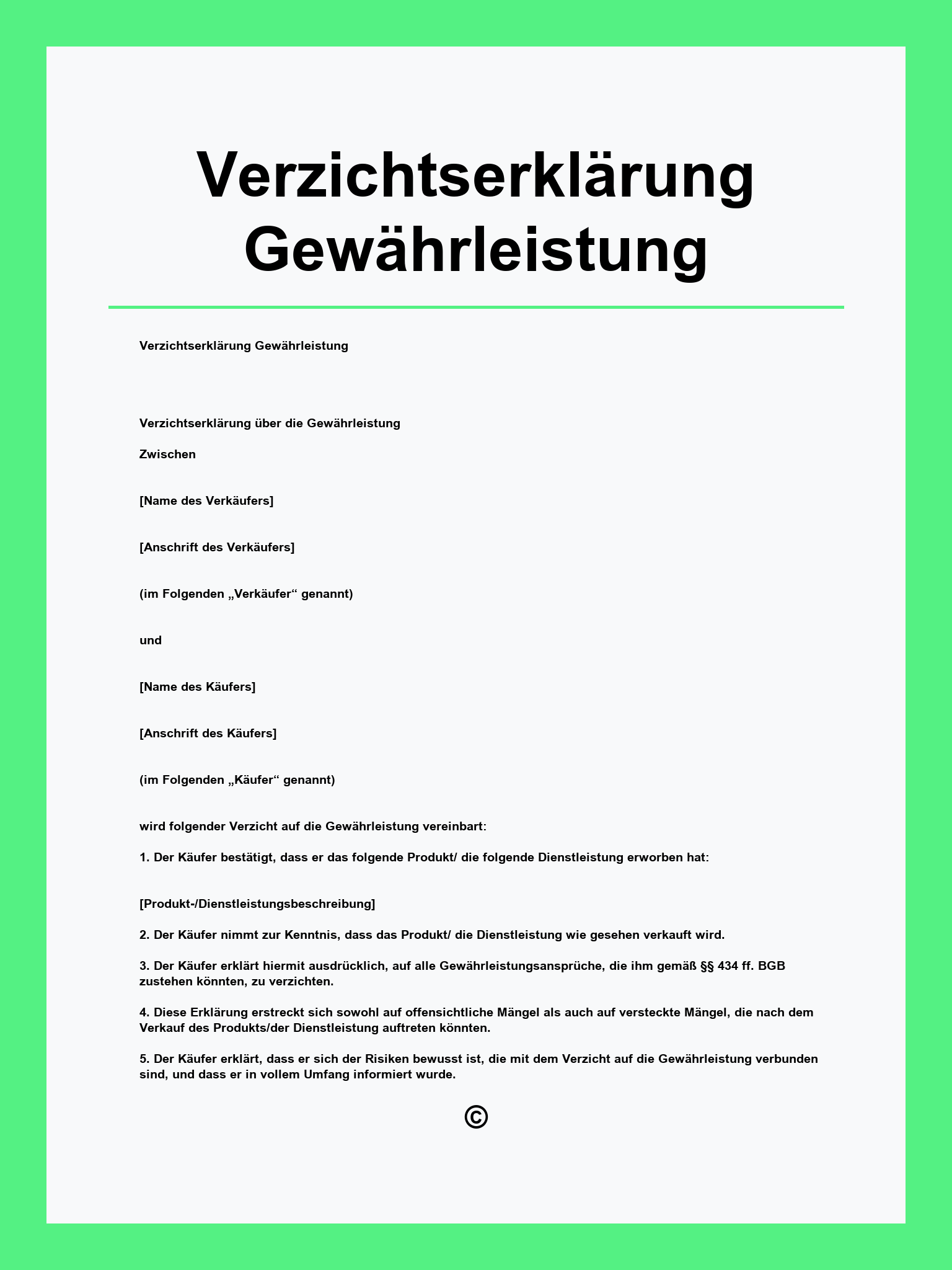 Verzichtserklärung Gewährleistung