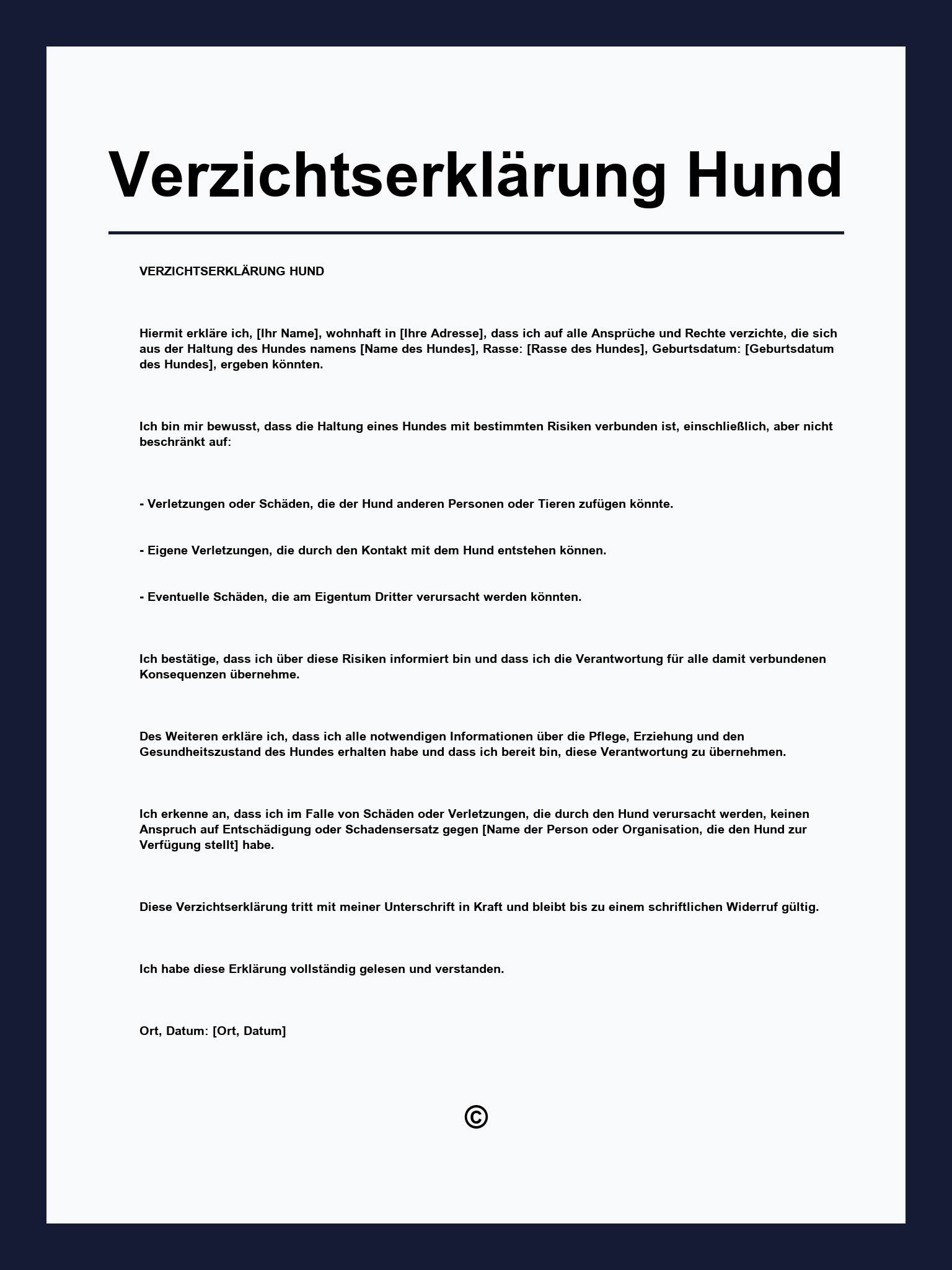 Verzichtserklärung Hund