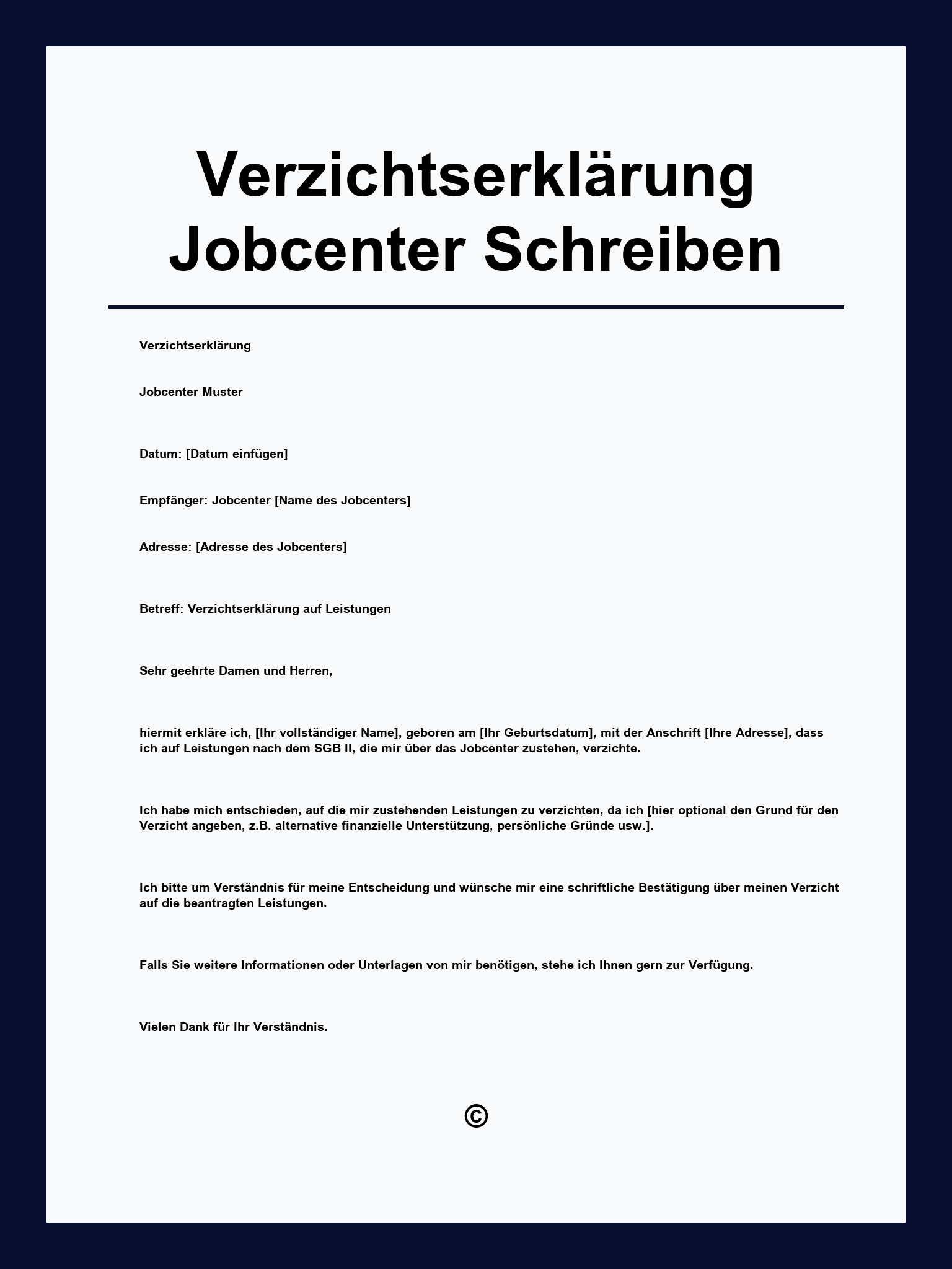 Verzichtserklärung Jobcenter Schreiben