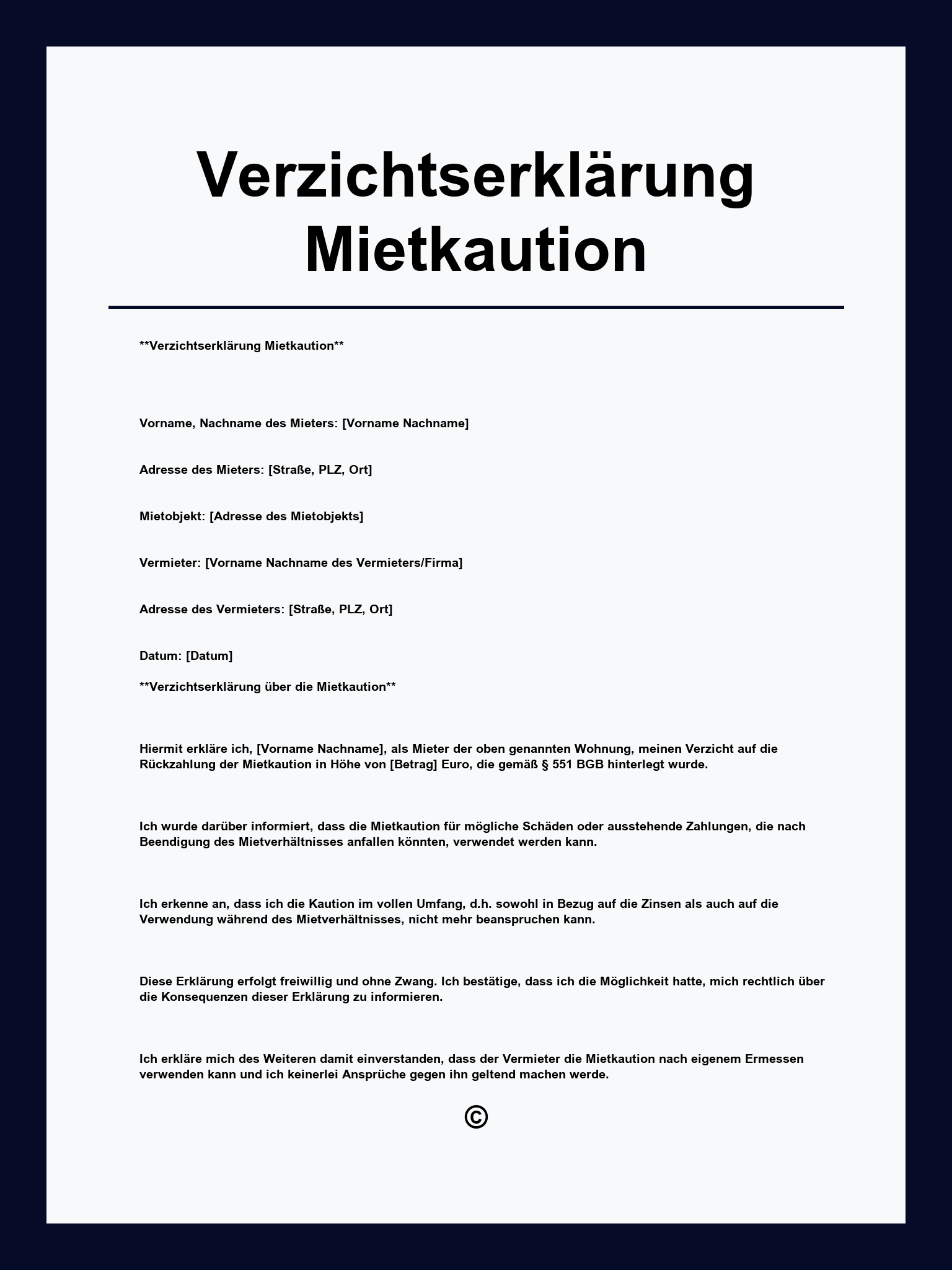 Verzichtserklärung Mietkaution Muster