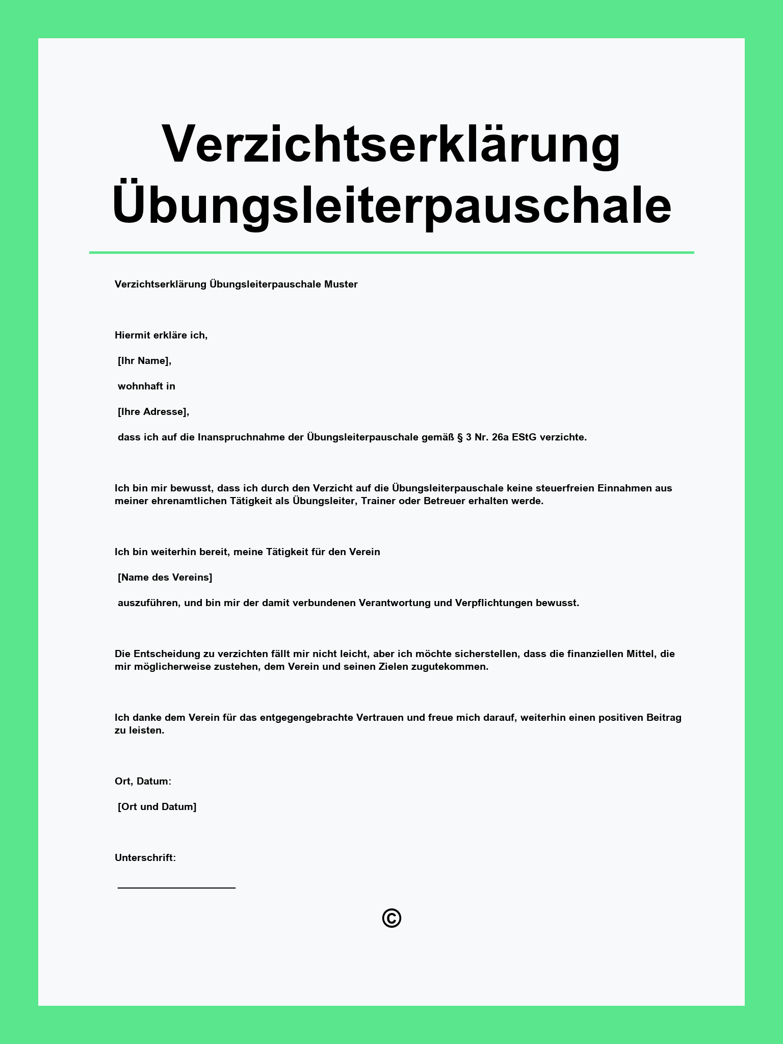 Verzichtserklärung Übungsleiterpauschale Muster