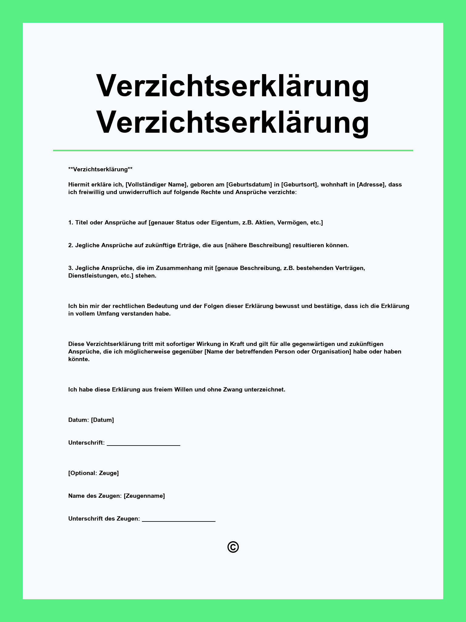 Verzichtserklärung Formularvorlage Verzichtserklärung Muster