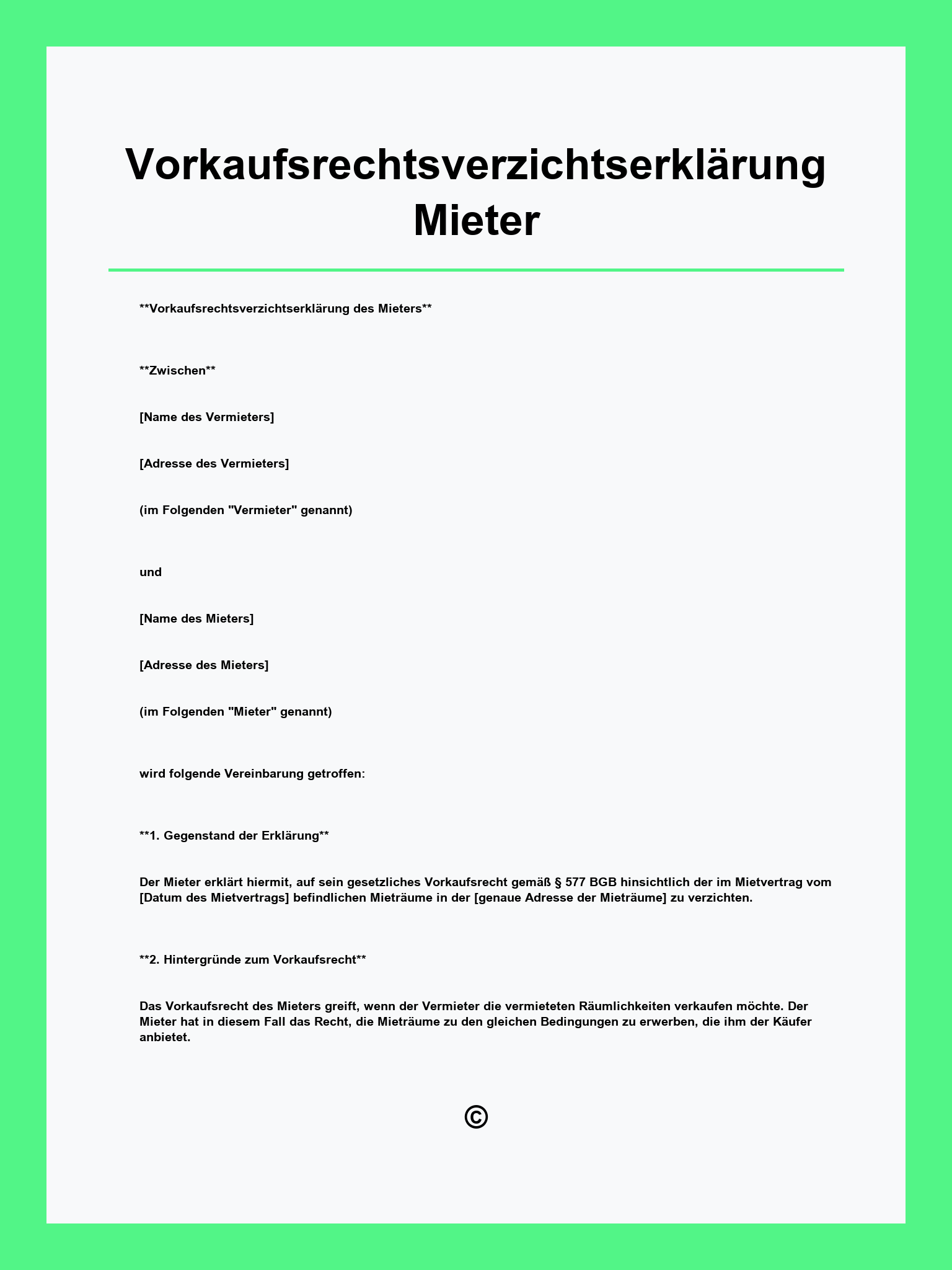 Vorkaufsrechtsverzichtserklärung Mieter Muster