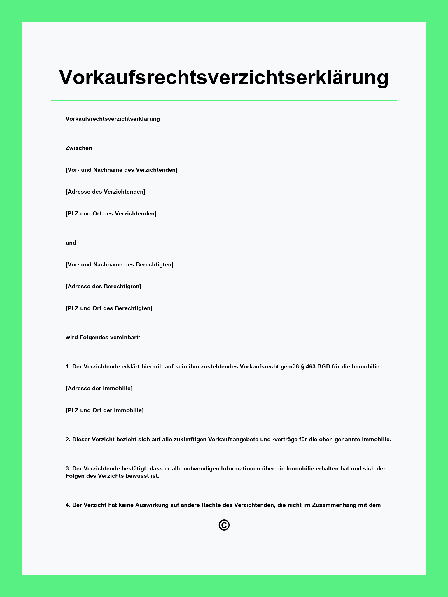 Vorkaufsrechtsverzichtserklärung Muster