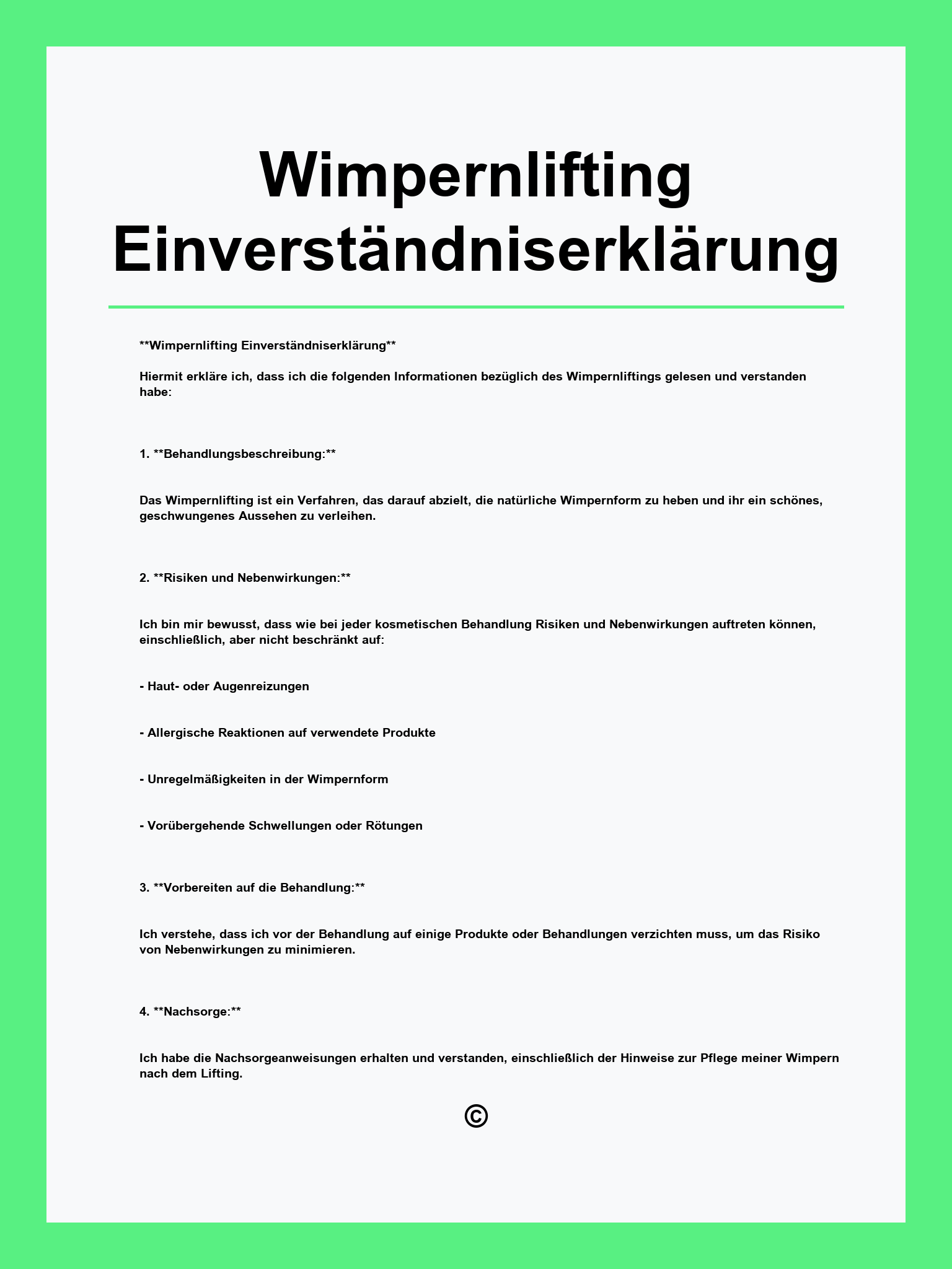 Wimpernlifting Einverständniserklärung