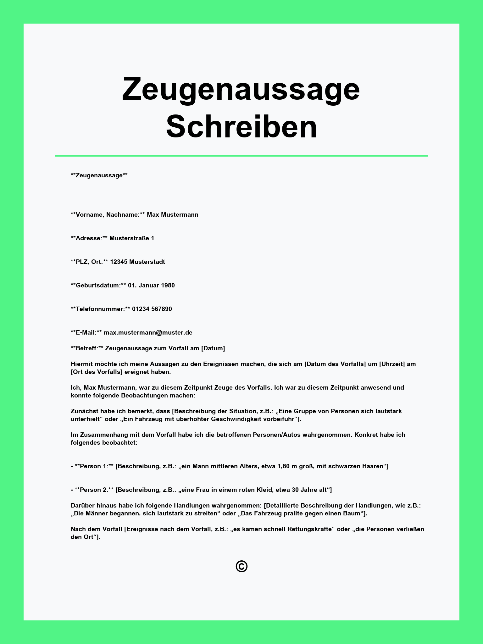 Zeugenaussage Schreiben Muster