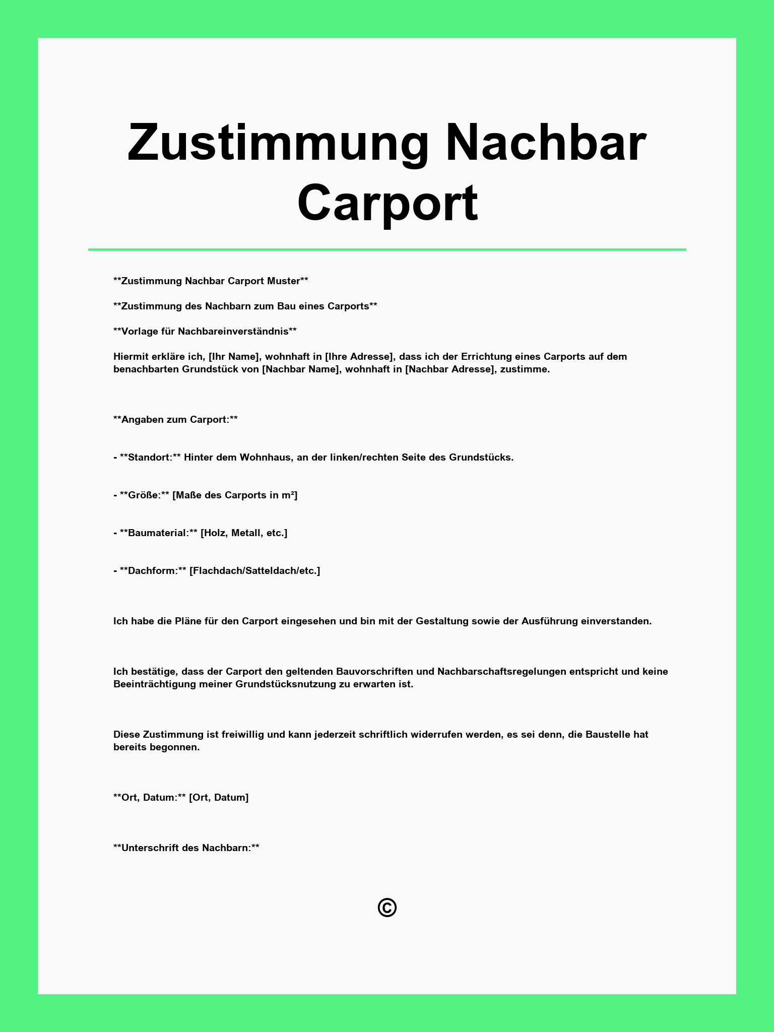 Zustimmung Nachbar Carport Muster