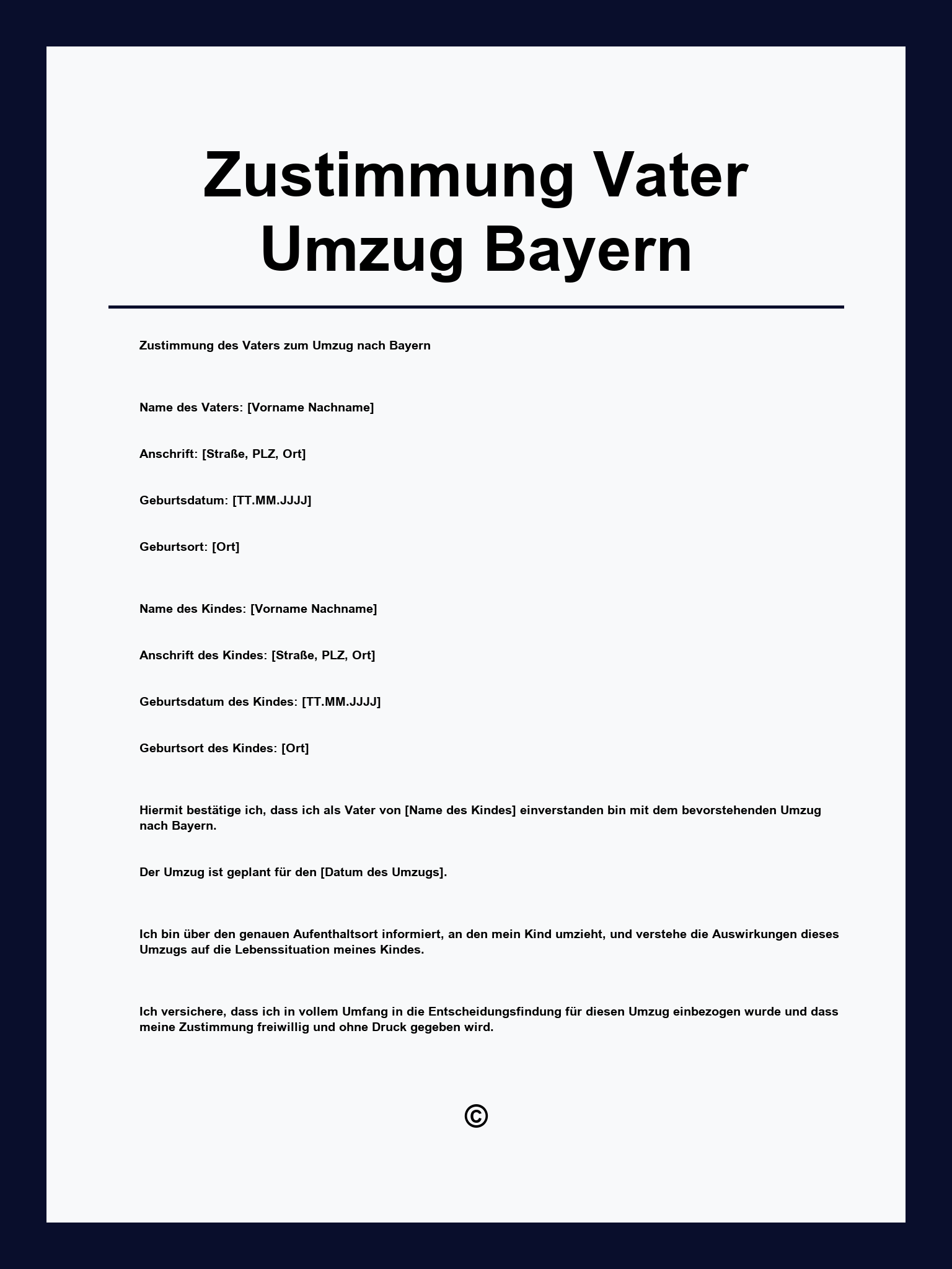 Zustimmung Vater Umzug Vorlage Bayern