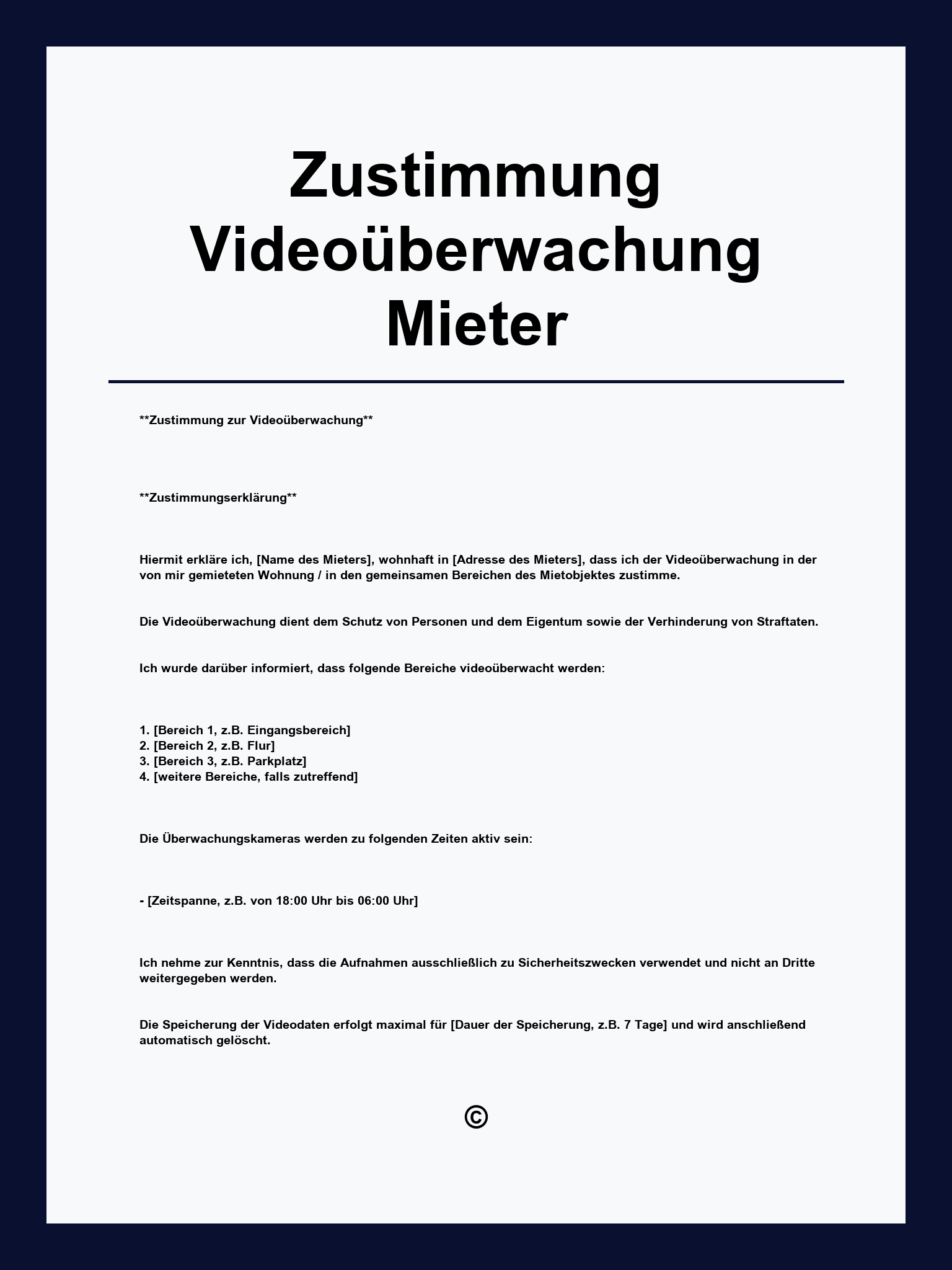 Zustimmung Videoüberwachung Mieter Vorlage